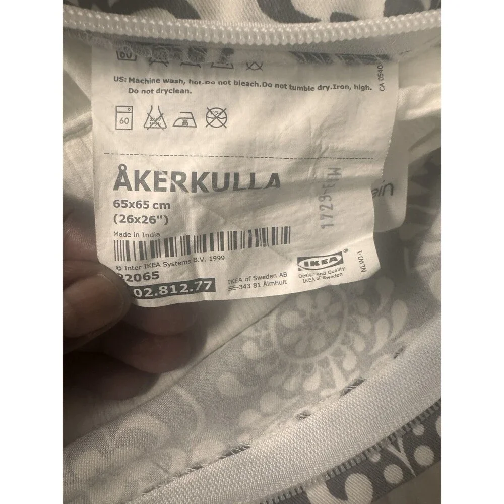 2 Ikea Akerkulla Gray White Euro Pillow Cover Shams Floral Square 26x26 Zipper